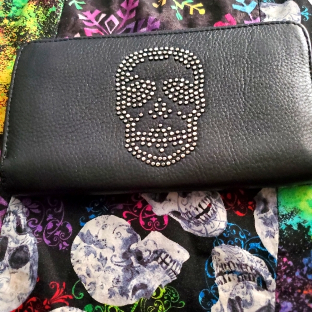 Zadig and voltaire black with studded skull long wallet